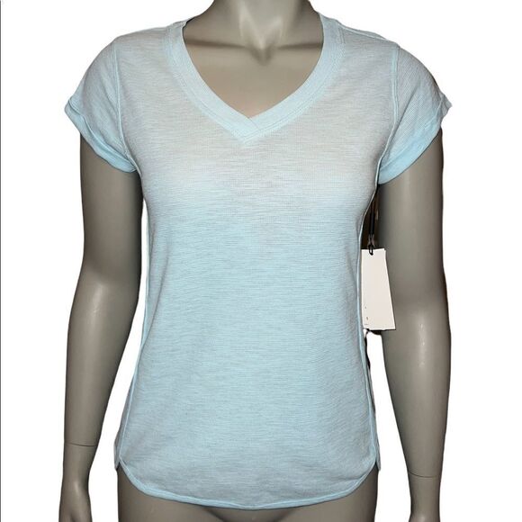 Calvin Klein Performance Light Blue Waffle Knit Rolled Cuff T-Shirt Women XS NWT - Picture 2 of 8